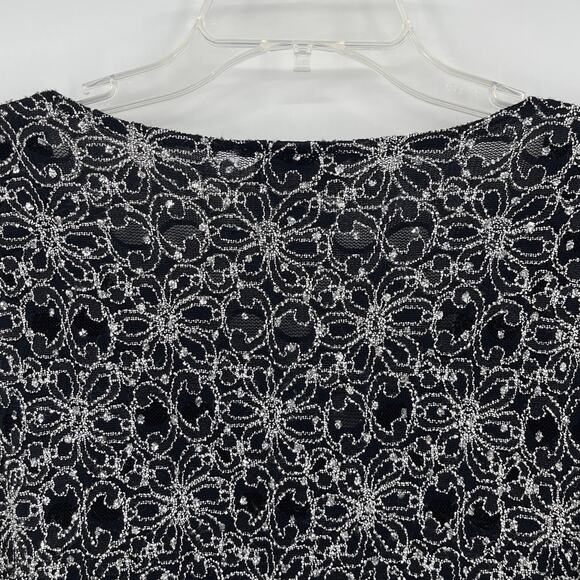 Vtg Y2K Brittany Black Embroidery Crystal Top Sz XL Glam Holiday Mesh Whimsigoth - Picture 8 of 13